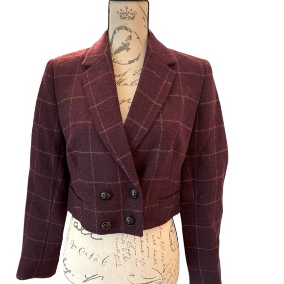 HOBBS London short wool blazer, double breasted at the waist, size 6, maroon NEW - Picture 1 of 10